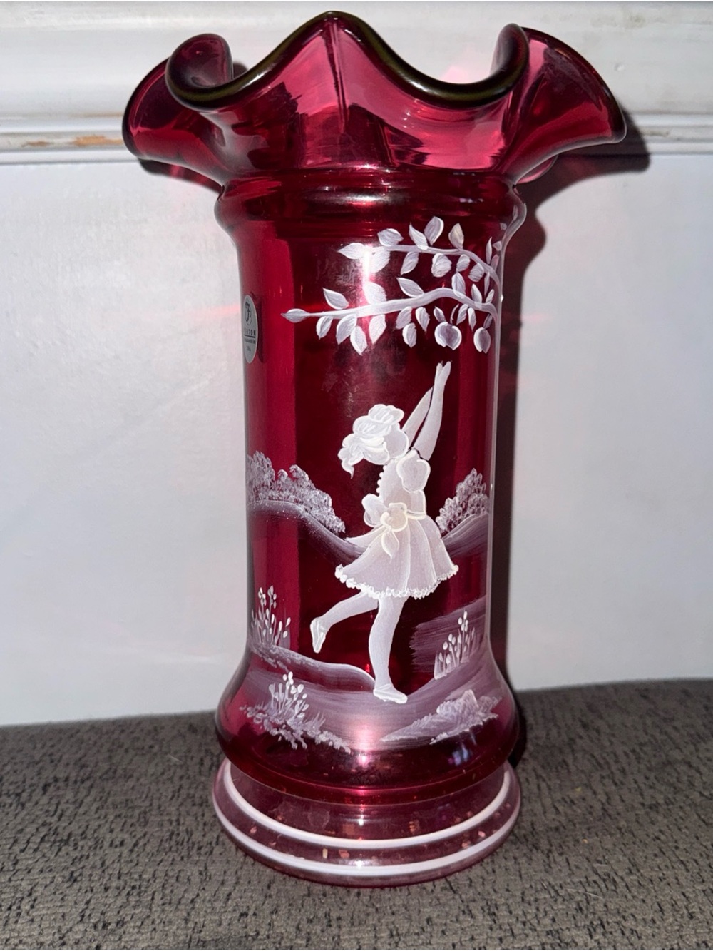 Fenton Mary Gregory cranberry glass lmtd ed vase